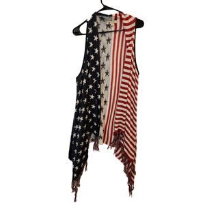 Unity World Wear Knit Asymmetrical American Flag Long Cardigan Sweater Medium